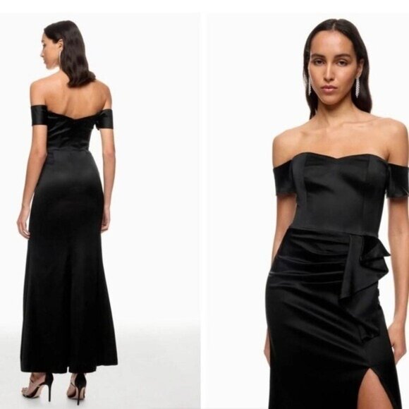 Dress the Population Dress Sz Small Gown Black Gabrielle Satin Off The Shoulder - Picture 4 of 12